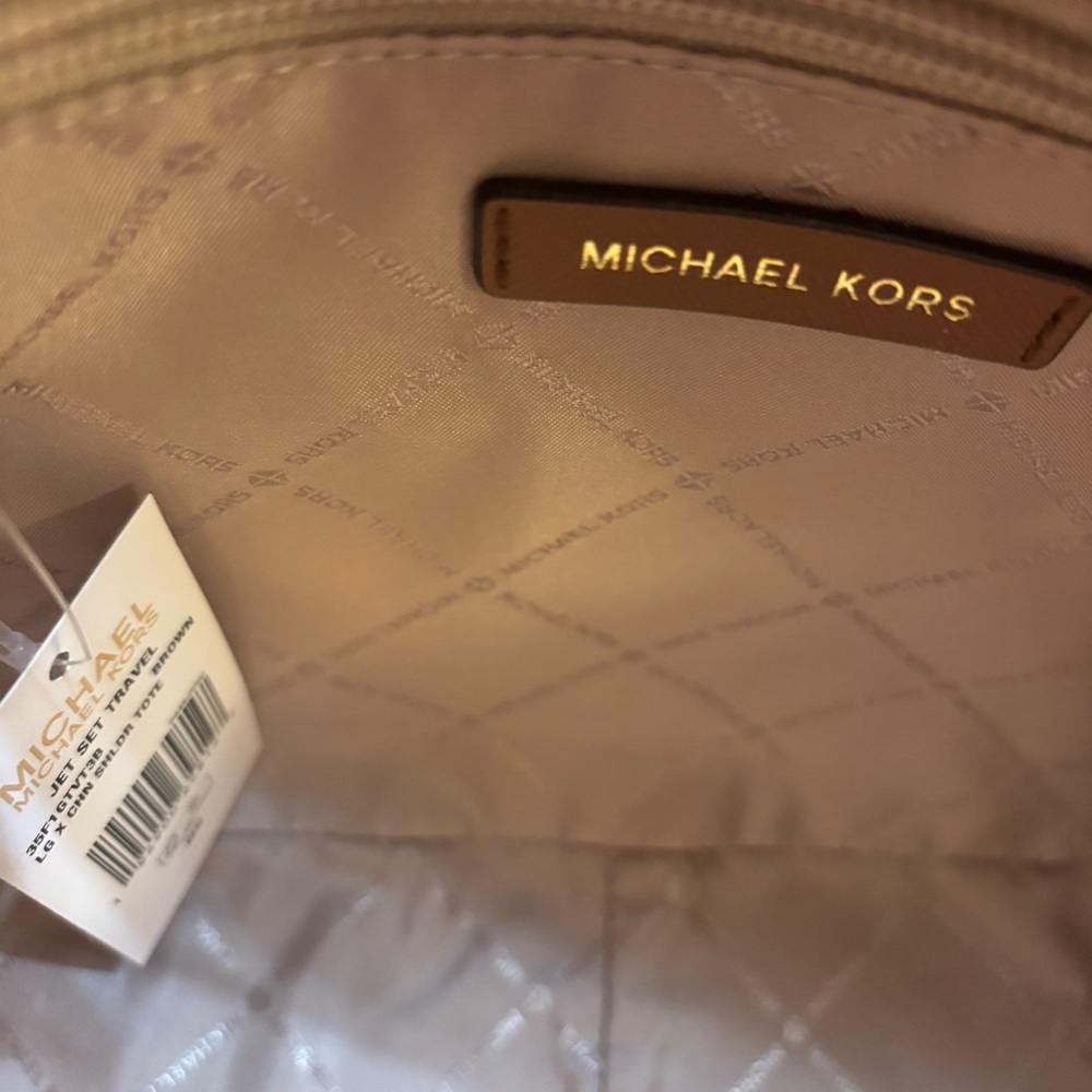 NWT Michael Kors Bag Jet Set Travel Large Chain Shoulder Tote Brown Gold Accents - Picture 15 of 16